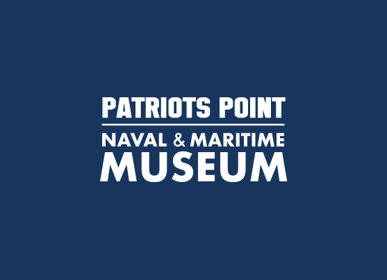 Patriots Point Naval & Martime Museum logo in white lettering over navy blue background