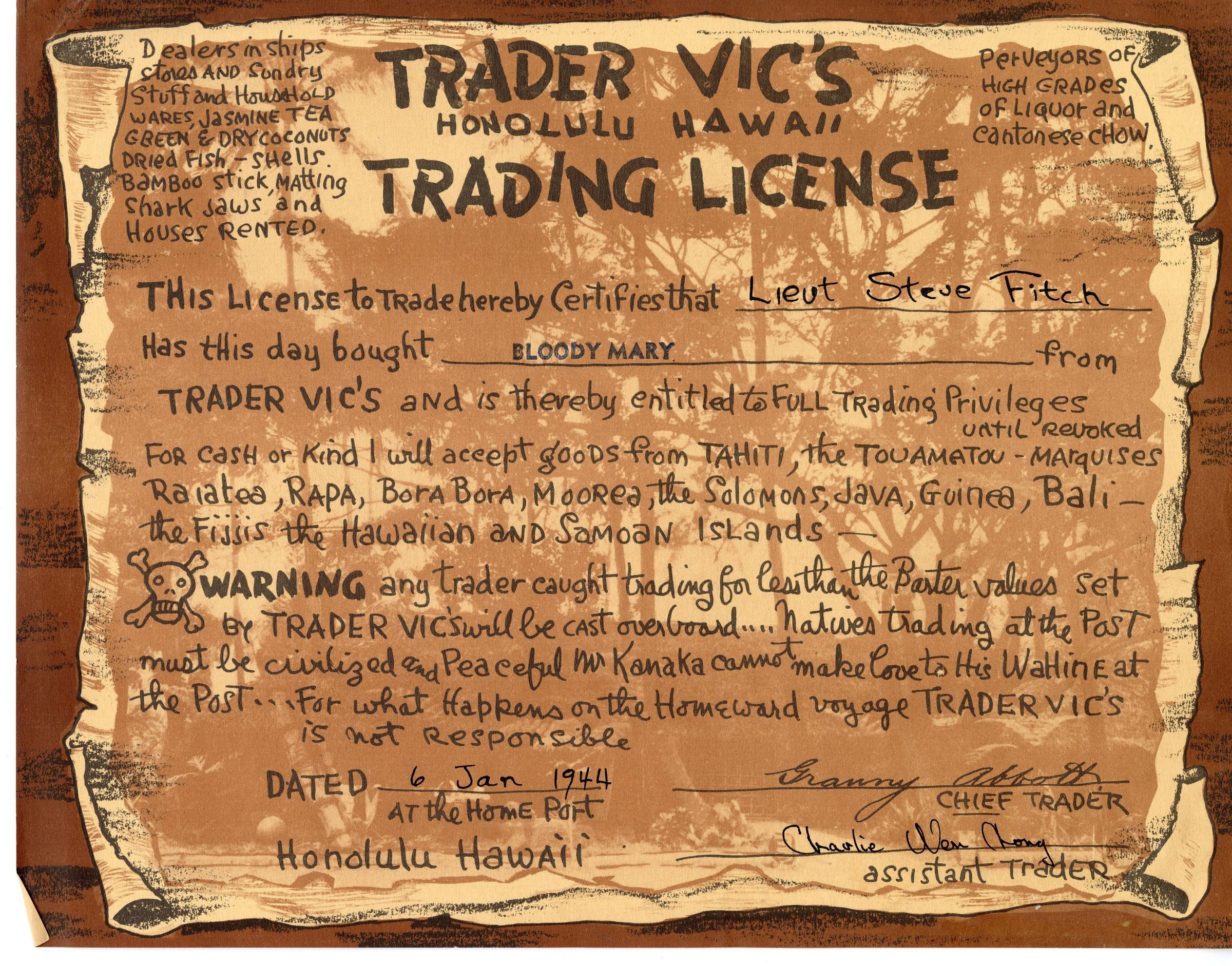 Primary Image of Trader Vic's Trading License