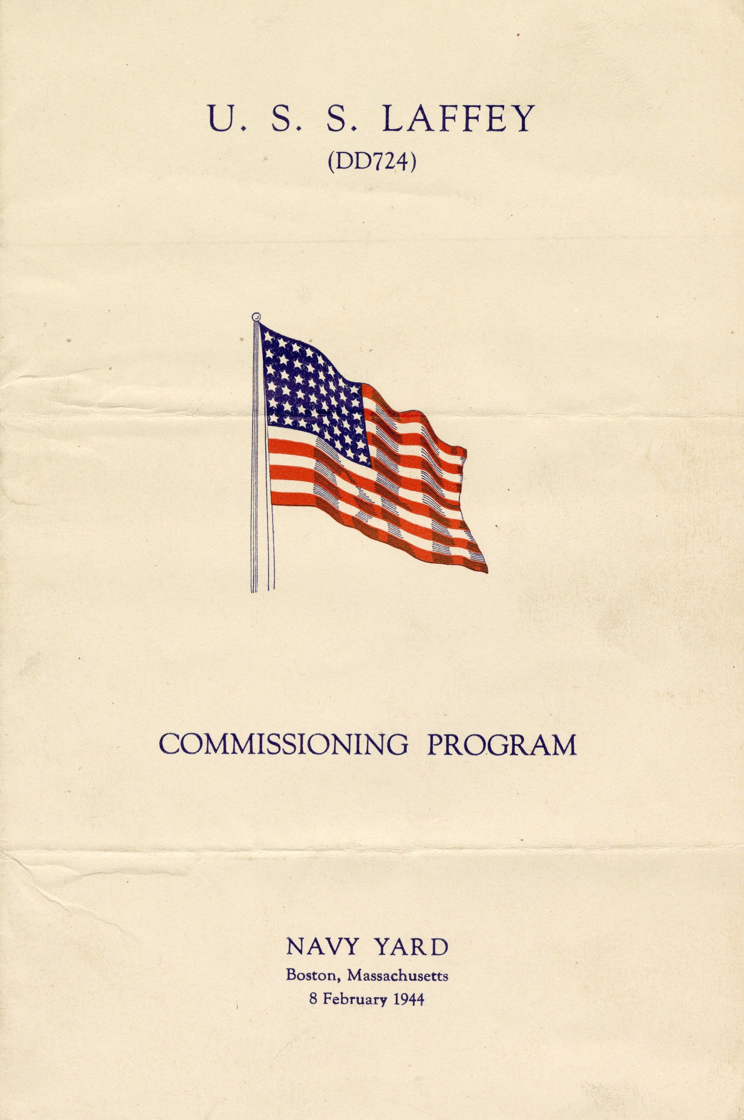 Primary Image of USS Laffey Commissioning Program from the Navy Yard at Boston, Massachusetts, February 8, 1944