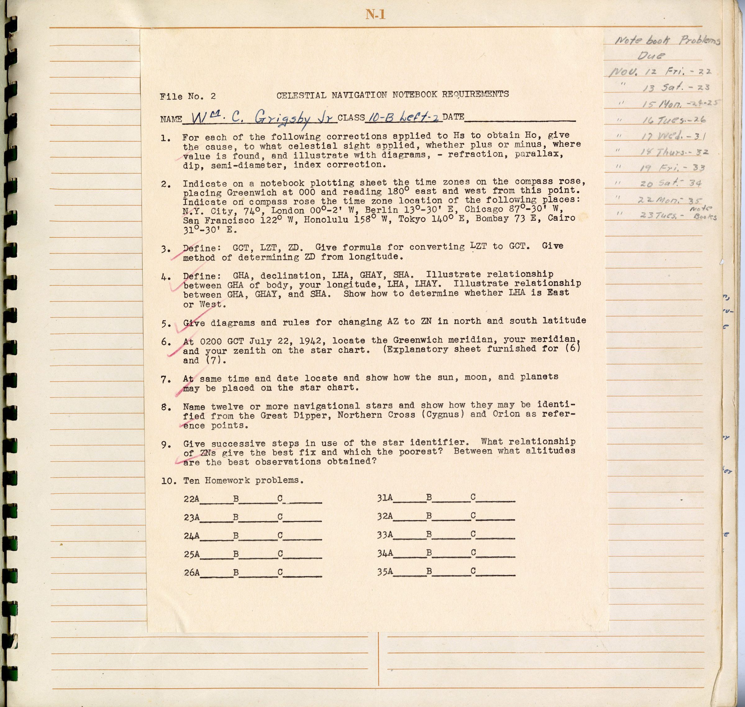 Primary Image of Celestial Navigation Notebook of William Calvin Grigsby, Jr.