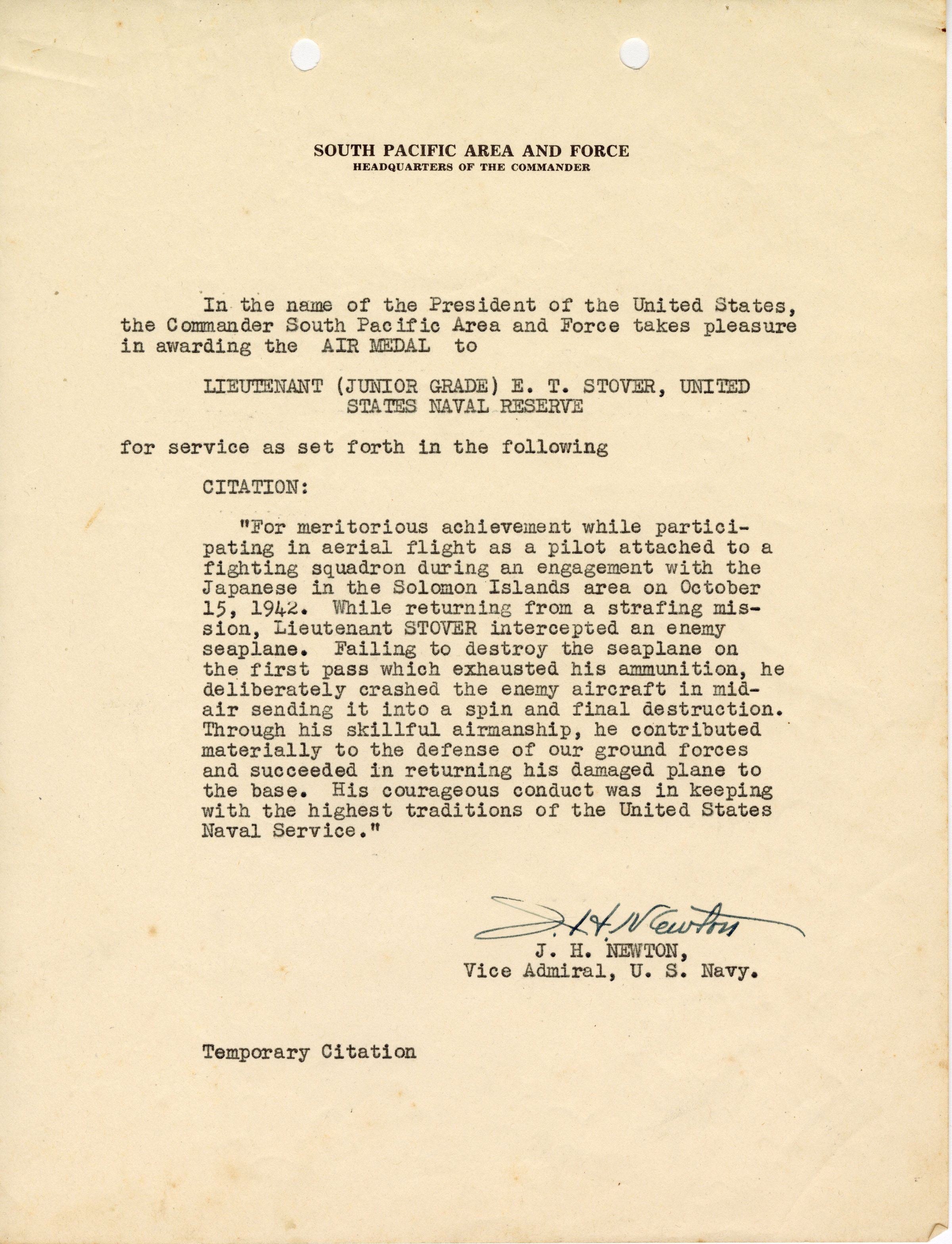 Primary Image of Air Medal and Temporary Citation Awarded to Elisha