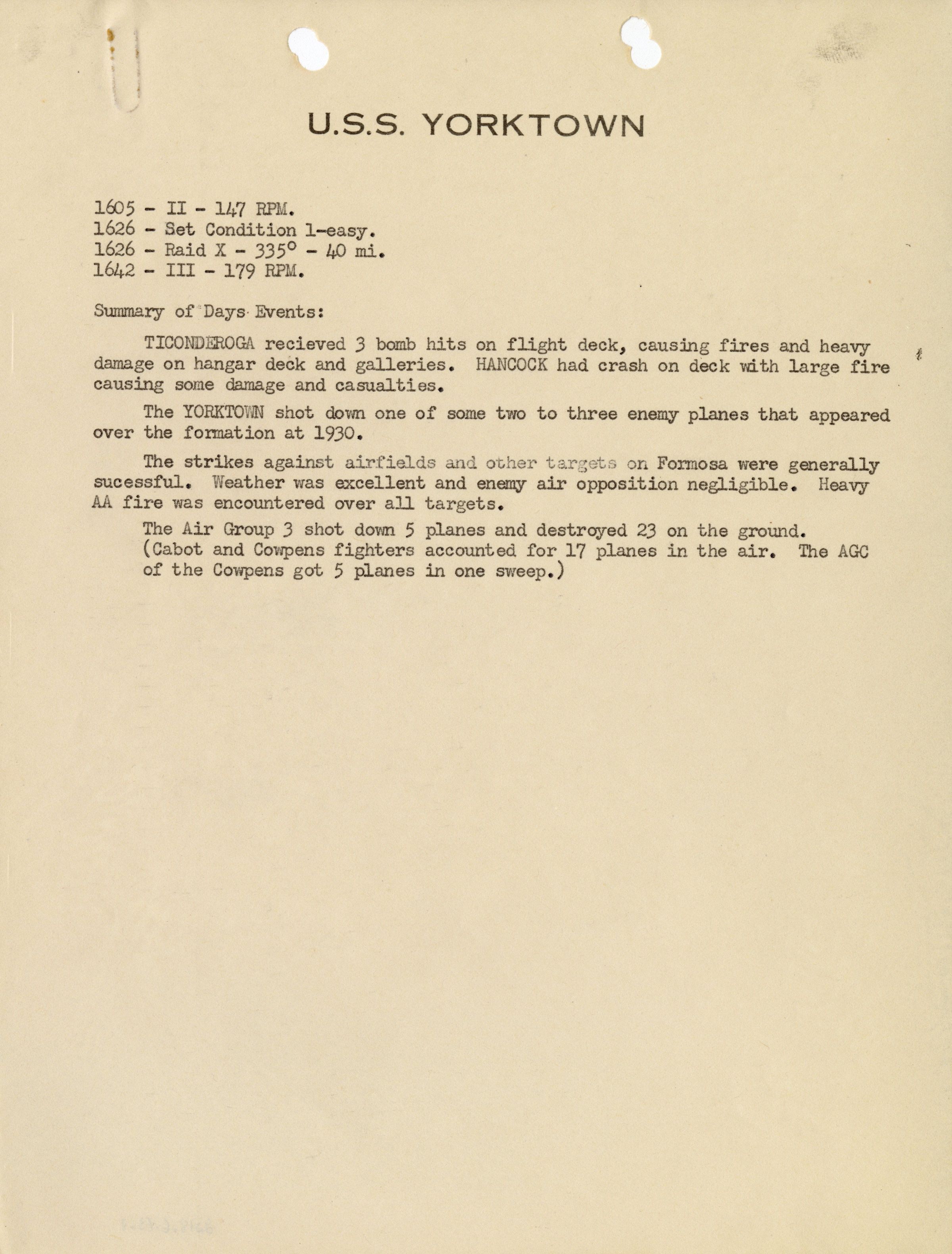 Primary Image of USS Yorktown (CV-10) After Action Report for January 21, 1945