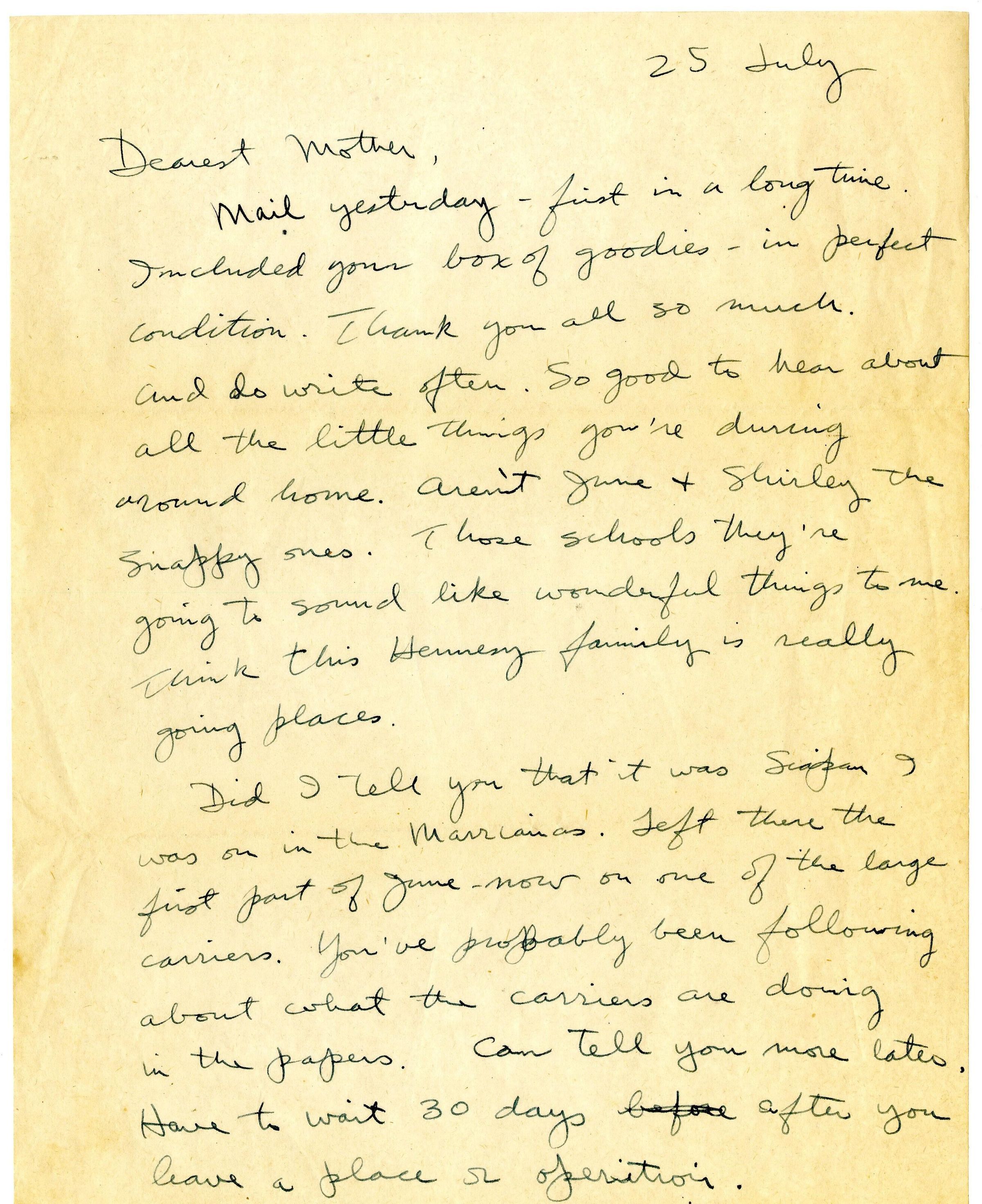 Primary Image of Letter from Lt. Gerald Hennesy to His Mother Dated July 25, 1945