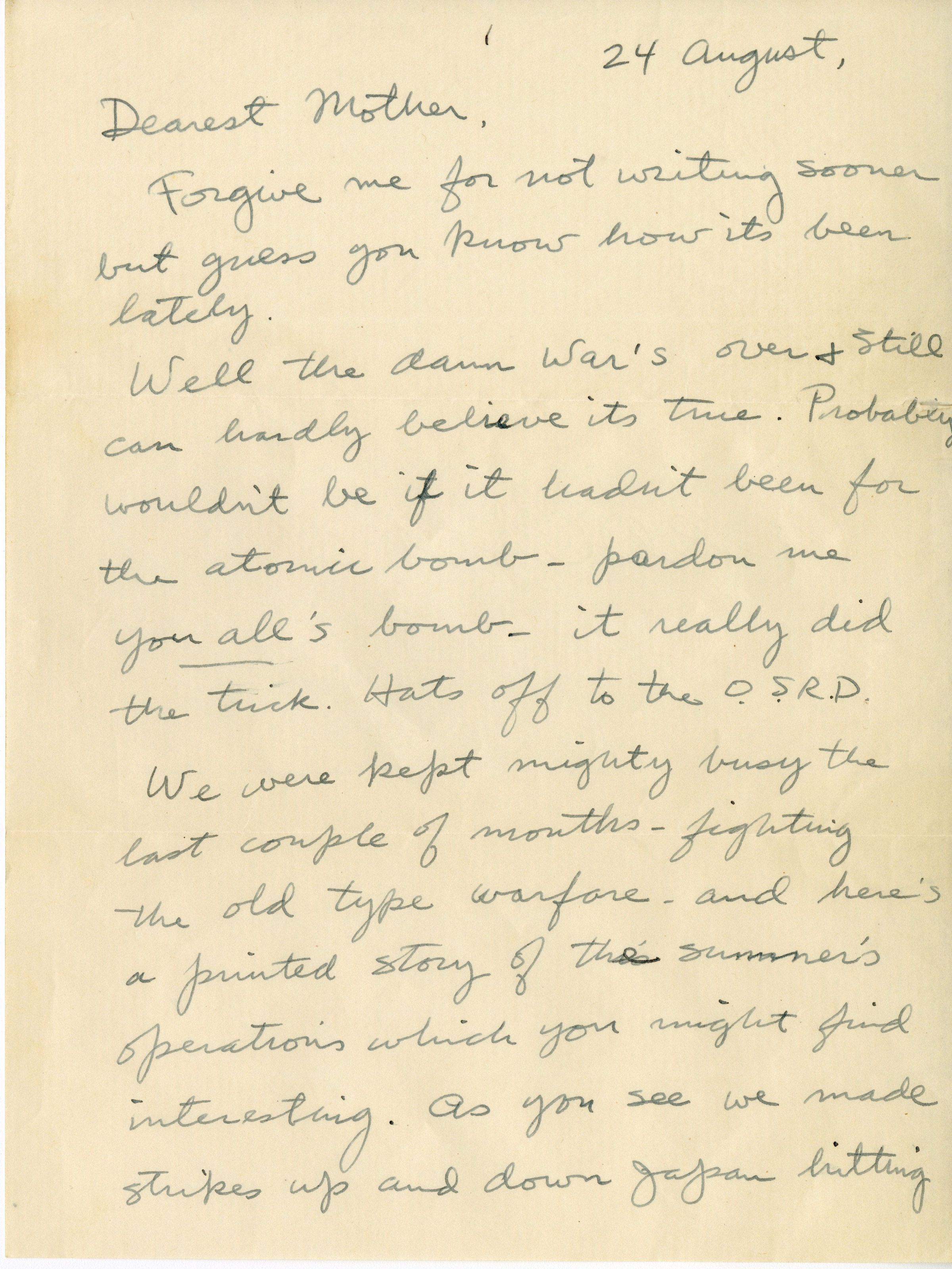 Primary Image of Gerald Hennesy Letter to His Mother Dated August 24, 1945