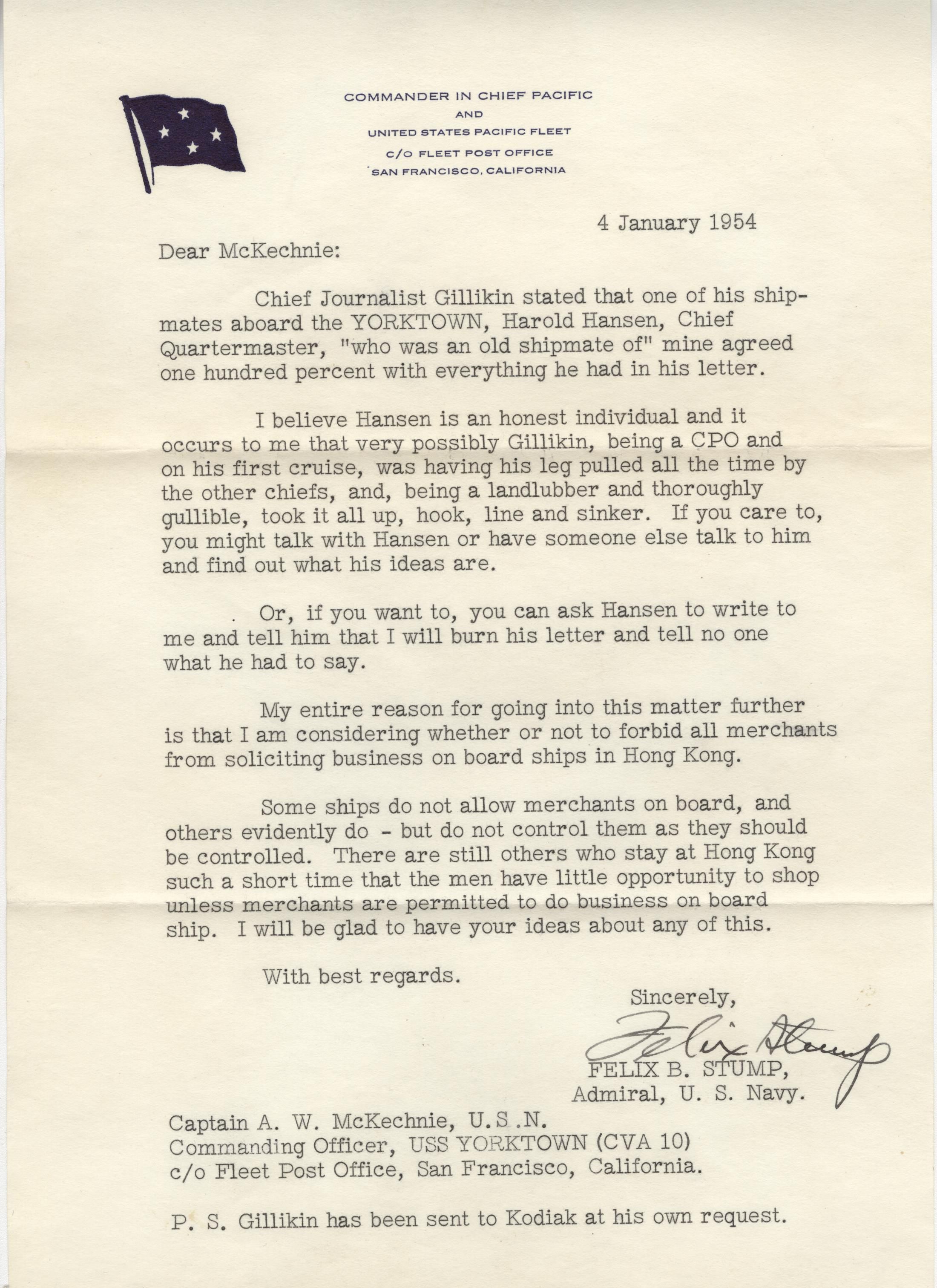 Primary Image of Letter From Felix B. Stump to Arnold McKechnie Dated January 4, 1954