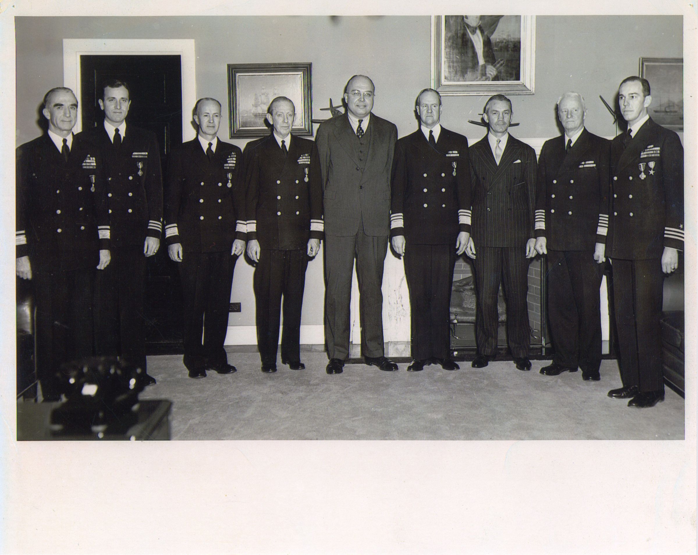 Primary Image of Captain Becton with Naval Officers during an awards ceremony in January of 1946