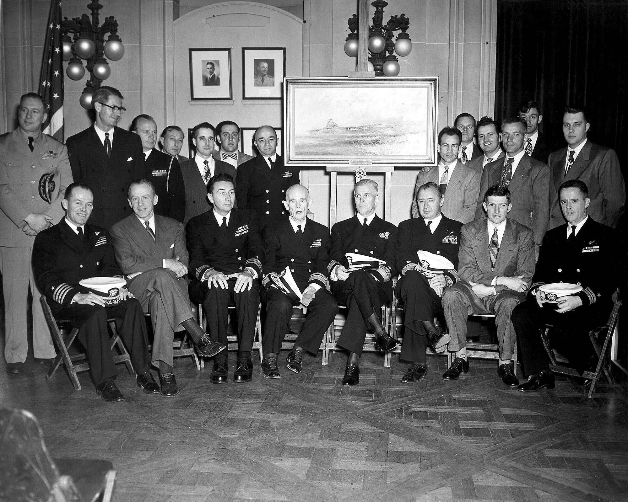 Primary Image of An Oil Painting of the USS Yorktown (CV-10) Being Presented to the Naval Academy