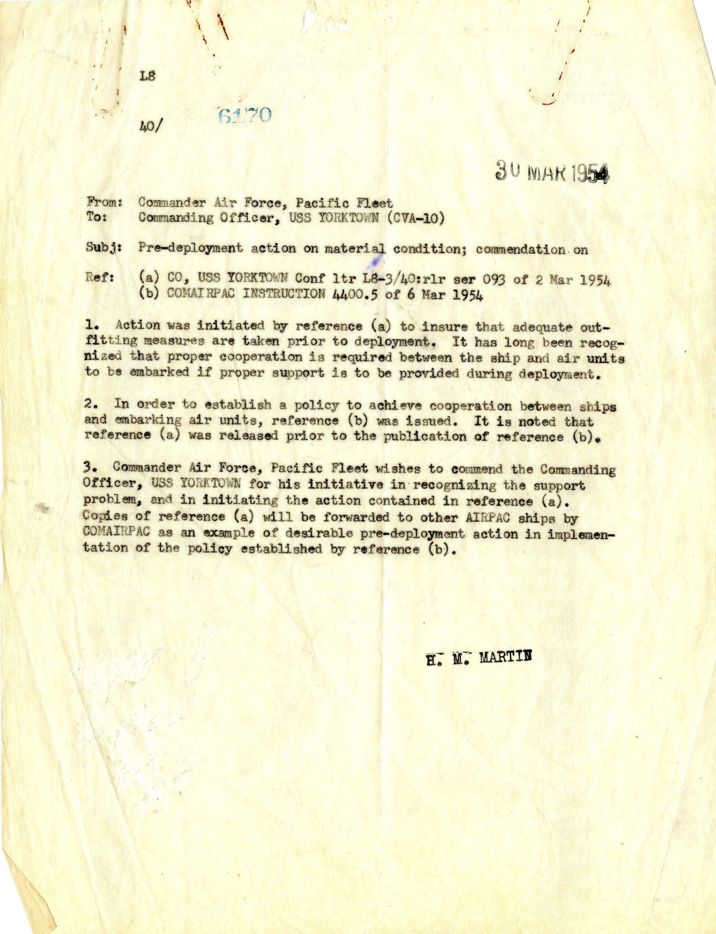 Primary Image of Letter From Harold M. Martin to Captain McKechnie Dated March 30, 1954