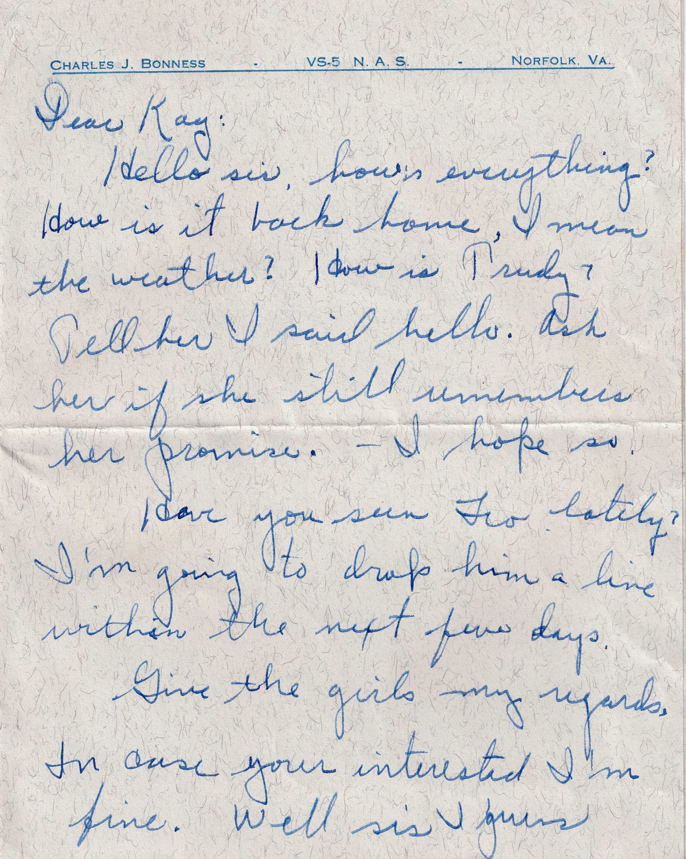 Primary Image of Letter from Charles Bonness to His Sister, December 26, 1941