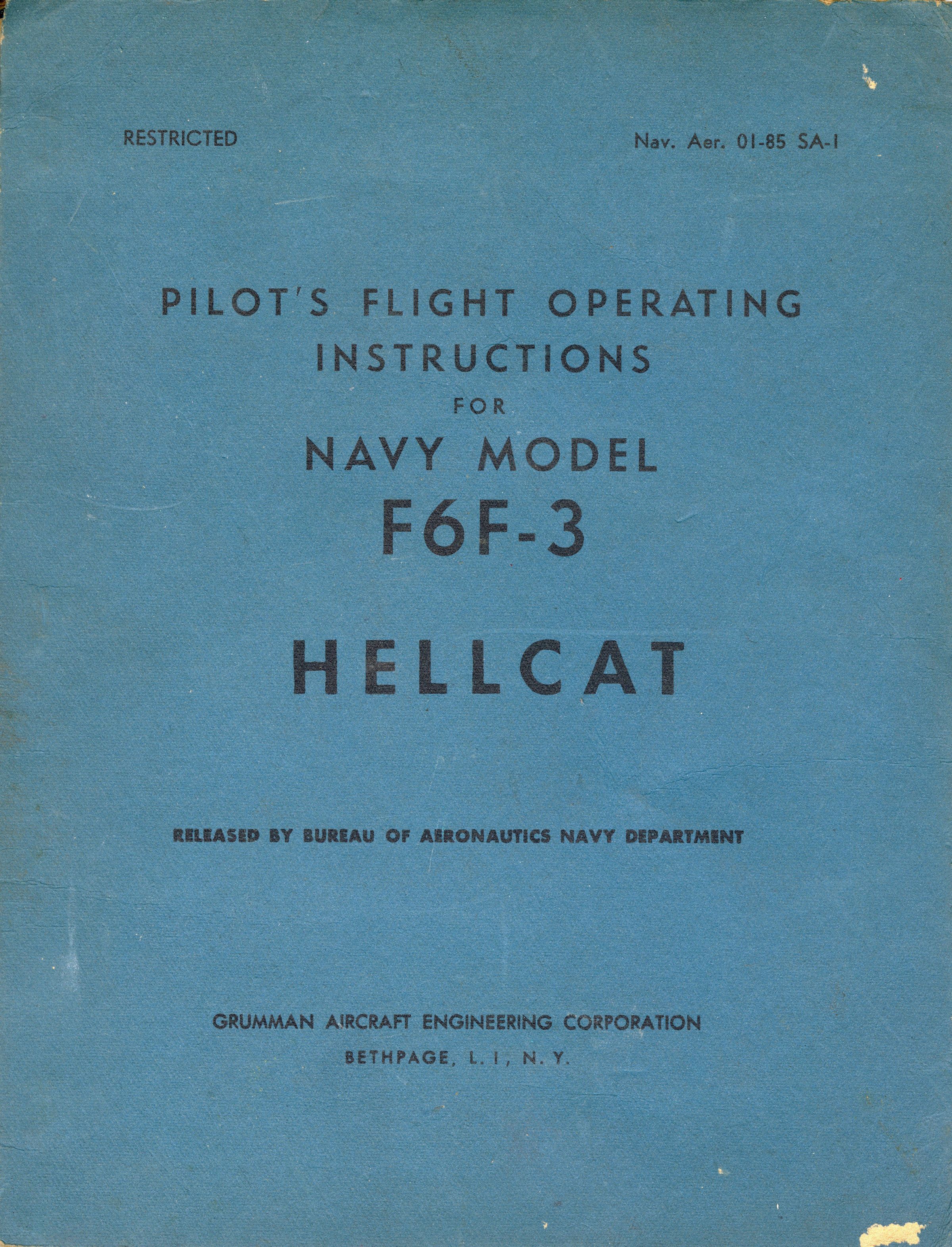 Primary Image of Pilot's Flight Operating Instructions for F6F-3 Hellcat