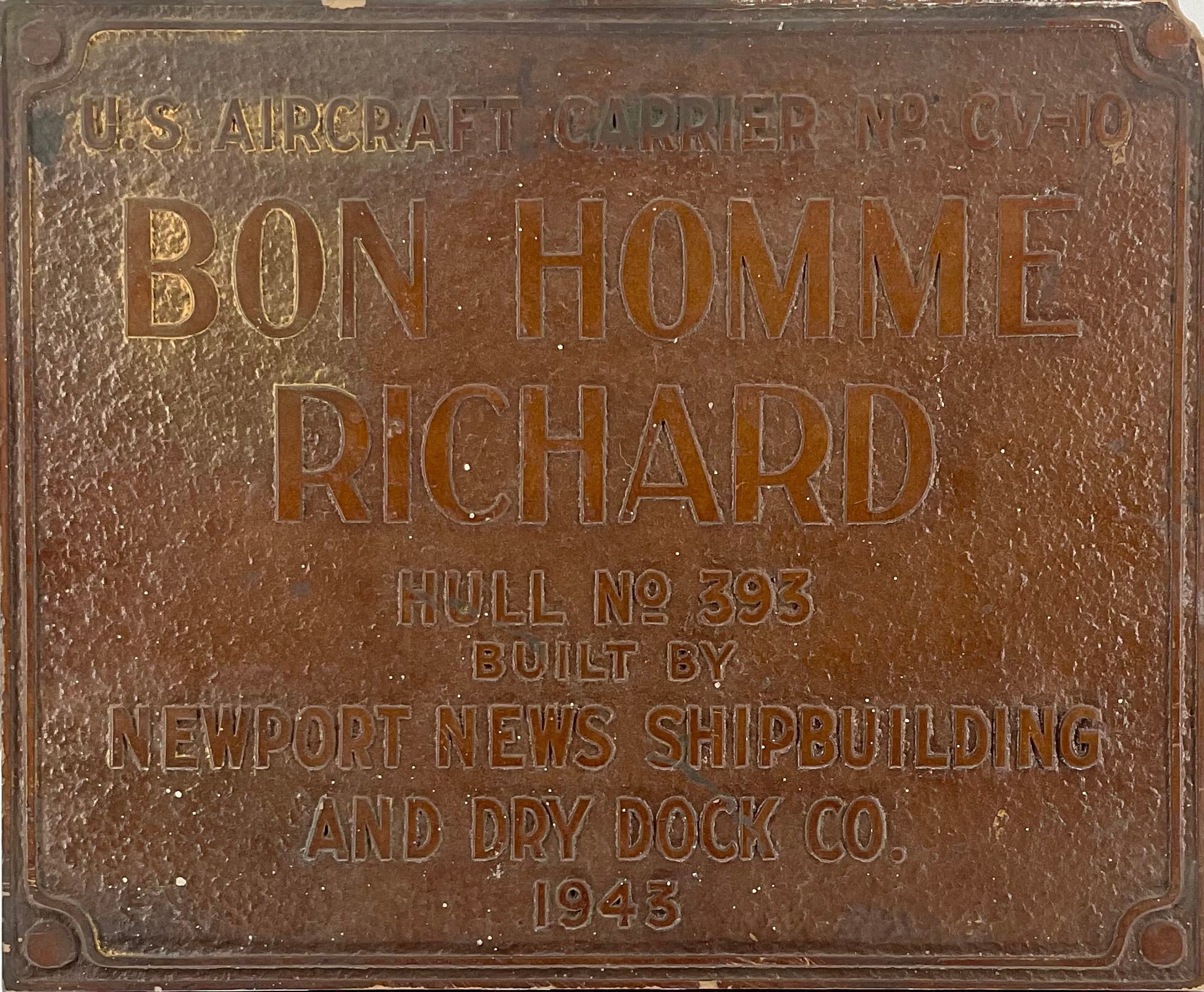 Primary Image of USS Bon Homme Richard (CV-10) Builder's Plate Pattern