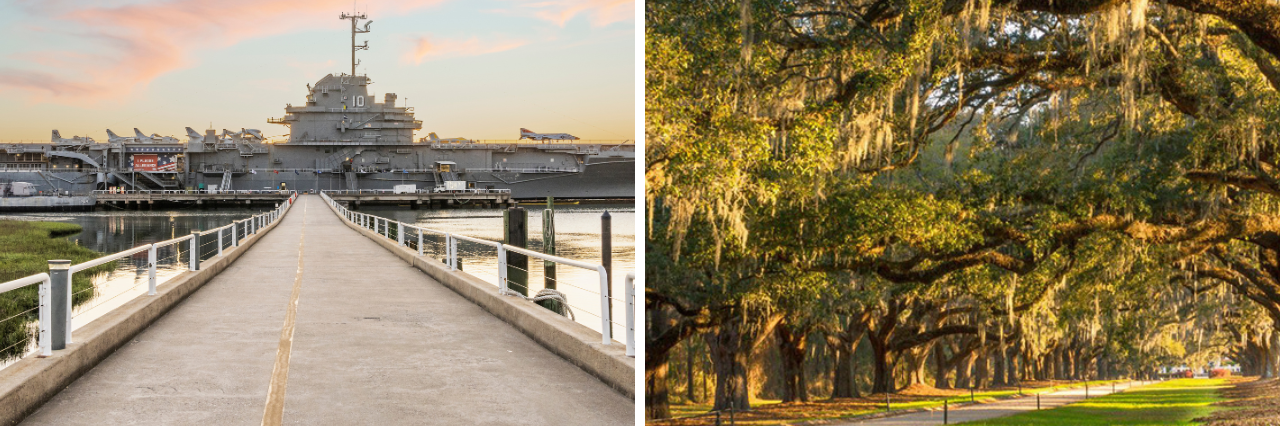 Image of the entrance to Patriots Point and Boone Hall Plantation