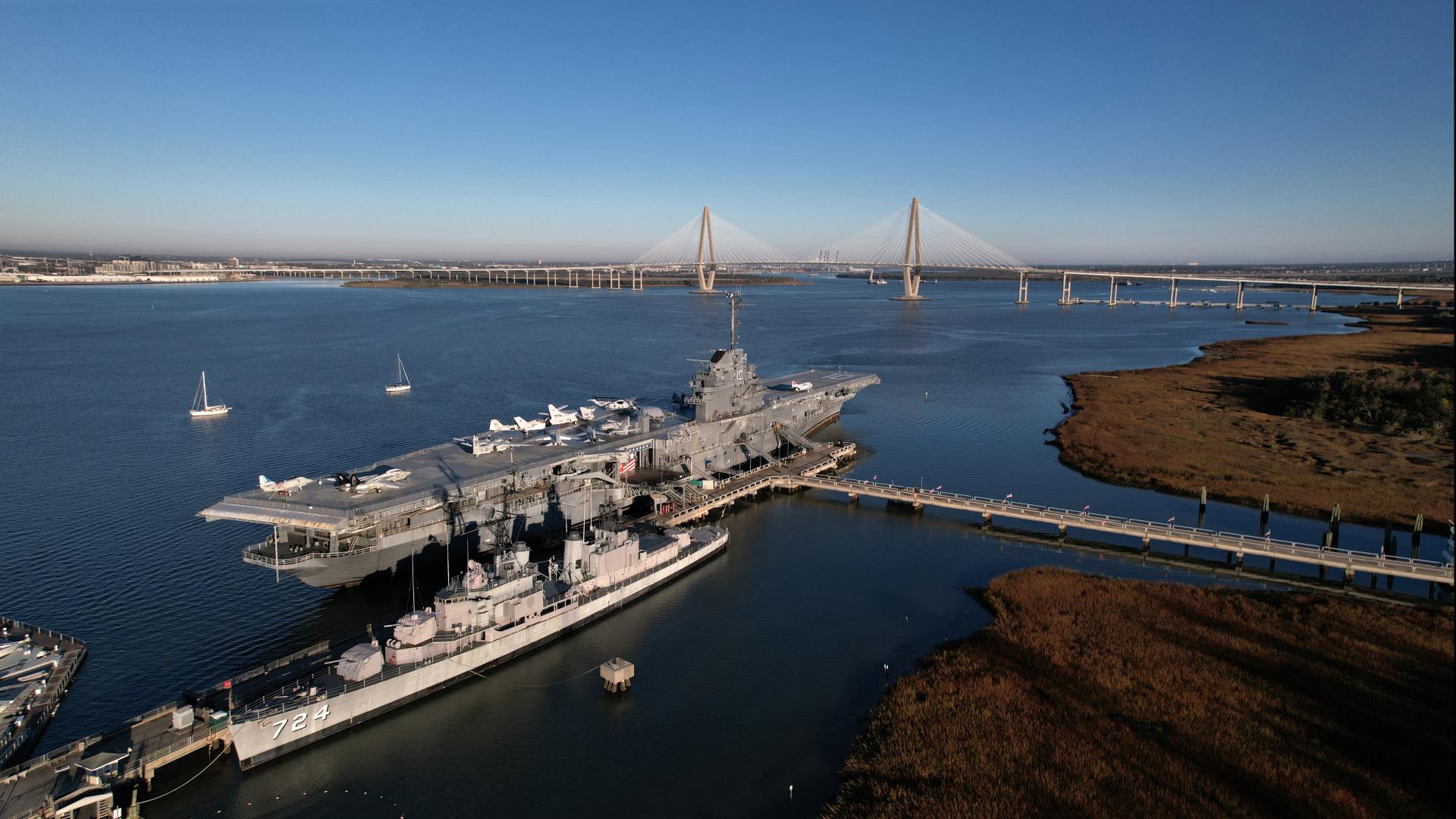 Aerial view of Patriots Point Naval & Maritime Museum