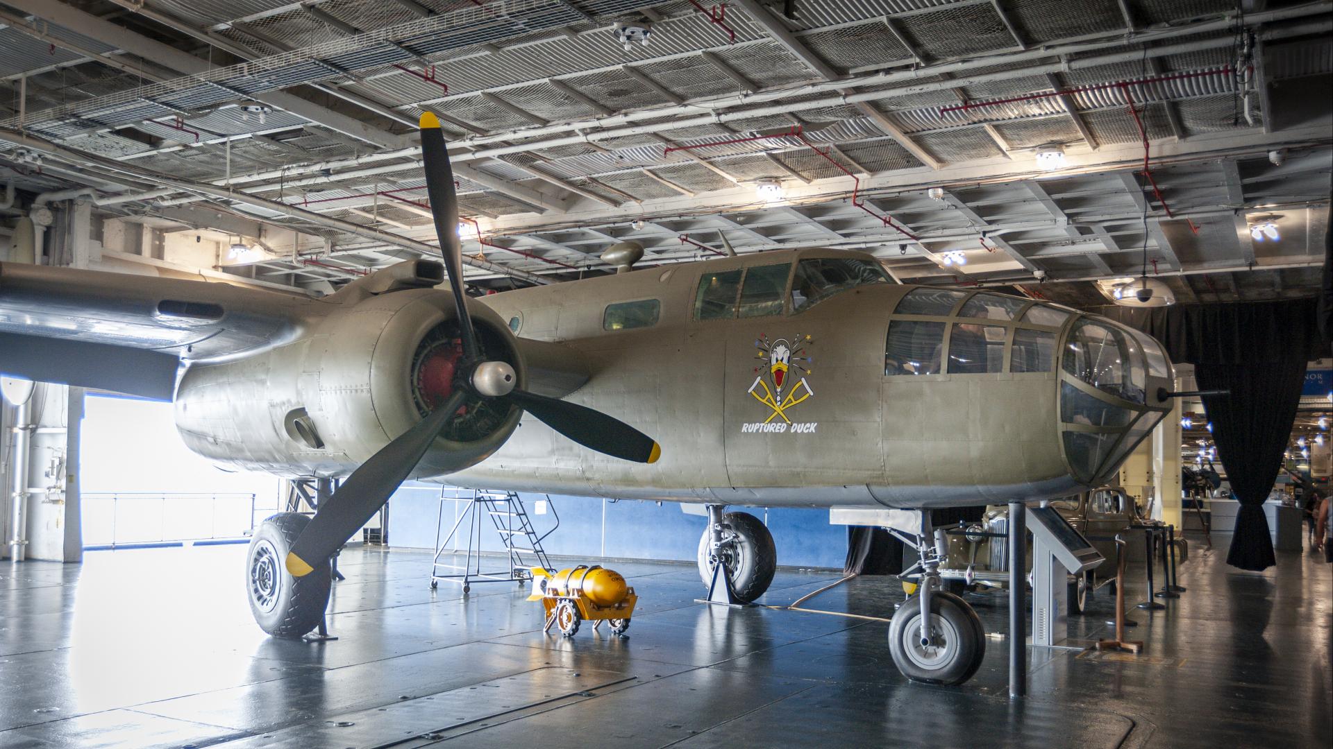 Photo of B25 Mitchell Bomber Aircraft on the Hangar Bay