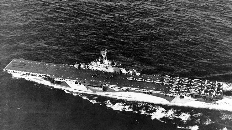 Black and white photo of the USS Yorktown back in the day