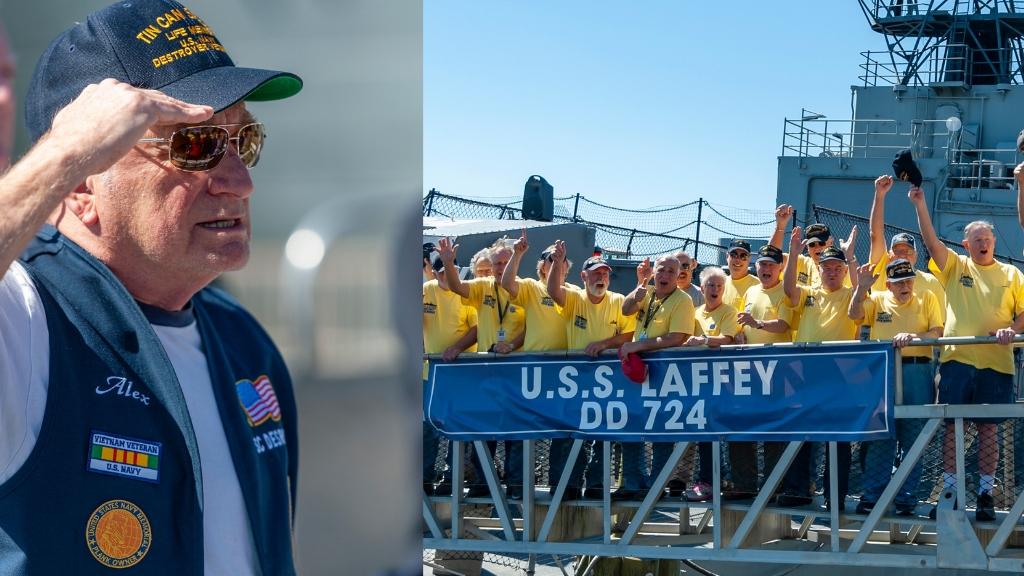 Veteran saluting the USS Laffey