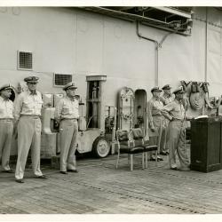Primary Image of Captain McKechnie Addressing the Crew of the USS Yorktown (CVA-10)