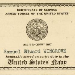 Primary Image of 1946-1952 Certificate of Service for Samuel Wingrove