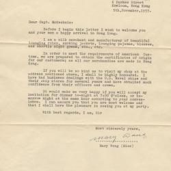 Primary Image of Letter From Mary Wong to Captain Arnold W. McKechnie Dated November 5, 1953