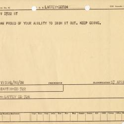 Alternative Image of Message from the USS Barton (DD-722) to the USS Laffey (DD-724) Dated April 17, 1945