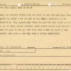 Alternative Image of Message From Combat Task Group 51.5 to the USS Laffey (DD-724)