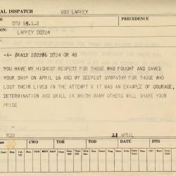 Primary Image of Message from Commander Task Unit 53.1.2 to the USS Laffey (DD-724) Dated April 21, 1945