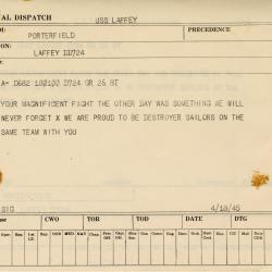 Primary Image of Message from the USS Porterfield (DD-682) to the USS Laffey (DD-724) Dated April 29, 1945