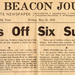 Primary Image of "Ship Brushes Off Six Suicide Planes", Akron Beacon Journal, May 25, 1945