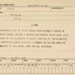 Primary Image of Message from the USS Laffey (DD-724) to Combat Task Force 51.15 Dated April 16, 1945