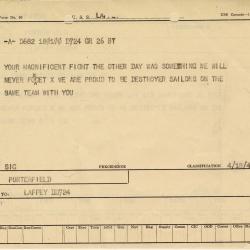 Alternative Image of Message from the USS Porterfield (DD-682) to the USS Laffey (DD-724) Dated April 29, 1945