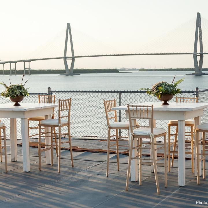 Two tables set up on the Flight Deck