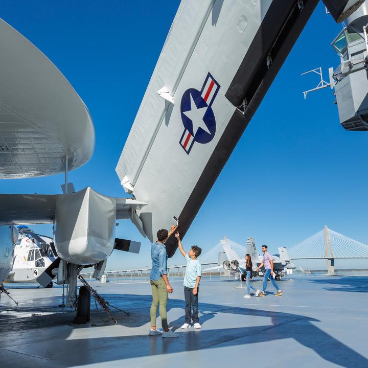 Father and son one the USS Yorktown flight deck