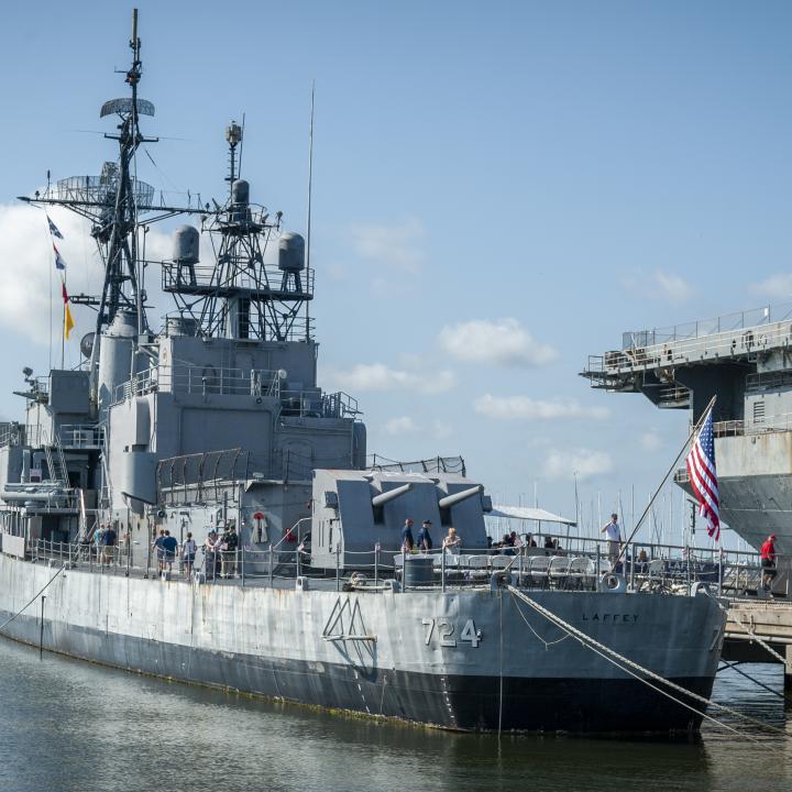 Rear view of the USS Laffey (DD-724).