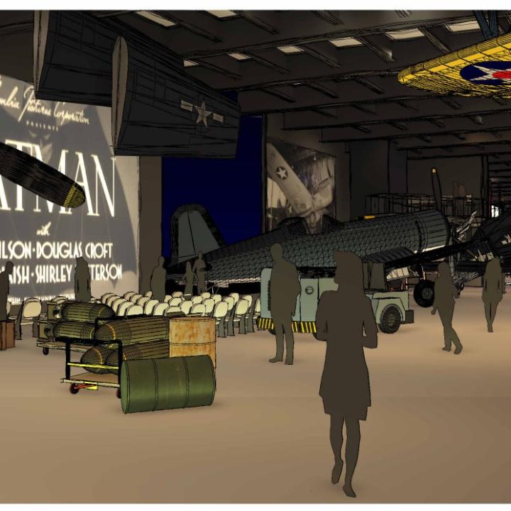 Generated image of the future of the hangar bay aboard the USS Yorktown at Patriots Point