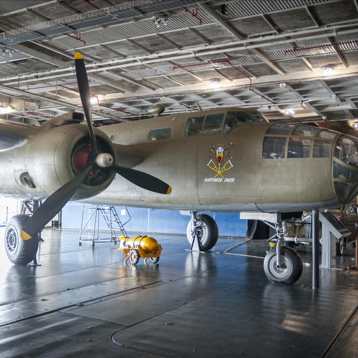 Photo of B25 Mitchell Bomber Aircraft on the Hangar Bay