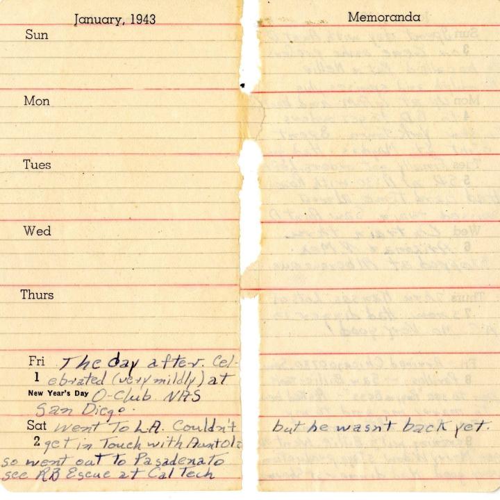 Primary Image of Elisha "Smokey" Stover's Diary Notes Dated From January 1, 1943 to January 16, 1943
