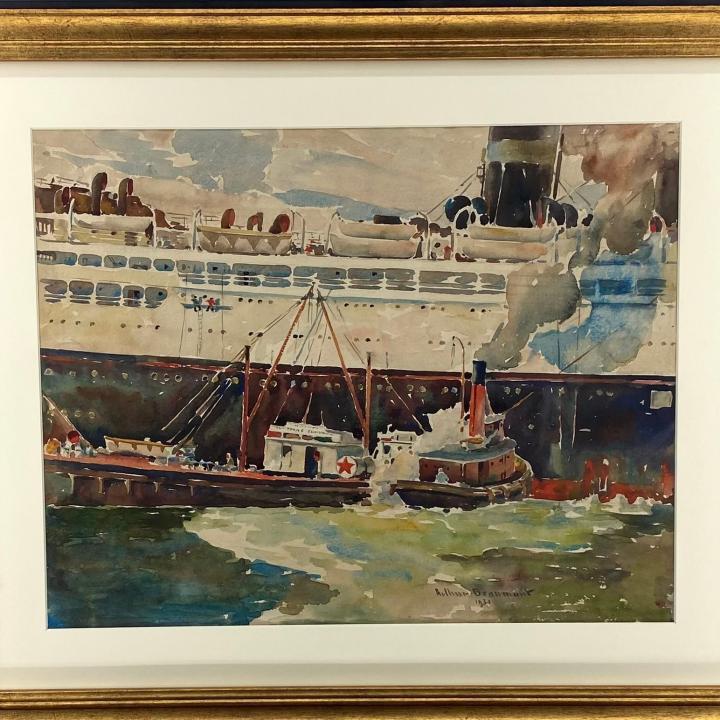 Primary Image of "Passenger Liner with Tugboats"