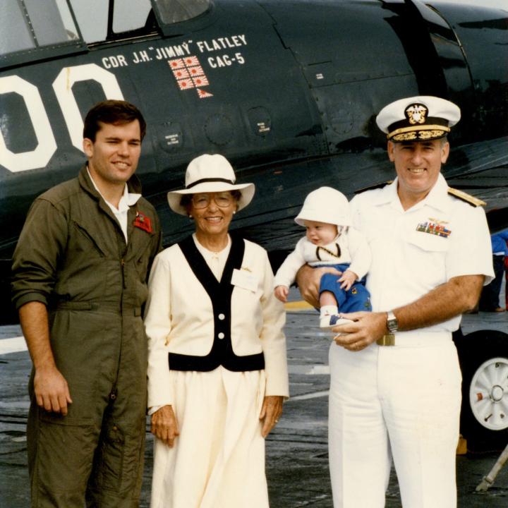 Primary Image of The Flatley Family Poses with the Hellcat Christened for James H. Flatley, Jr.