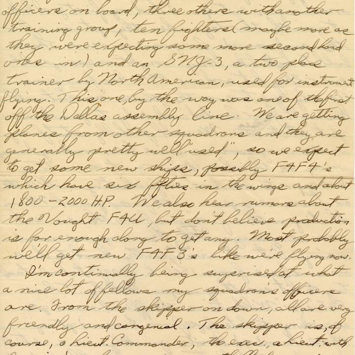 Primary Image of Letter From Elisha "Smokey" Stover Discussing Early War Carrier Fighter Planes.