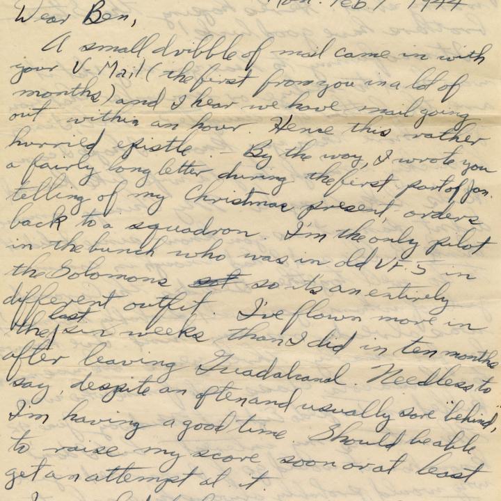 Primary Image of Letter From Elisha "Smokey" Stover to Benjamin Stover Dated February 7, 1944