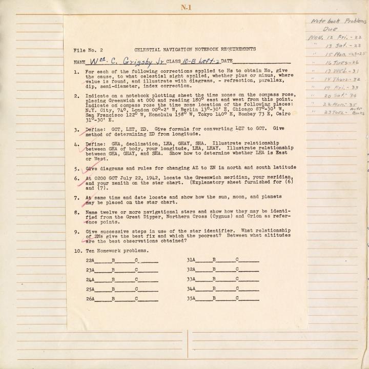 Primary Image of Celestial Navigation Notebook of William Calvin Grigsby, Jr.