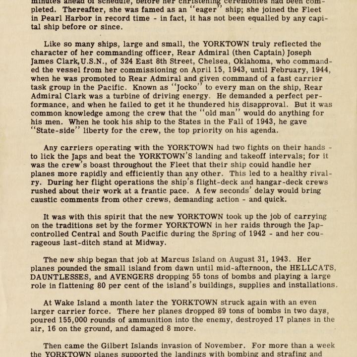 Primary Image of Official US Navy Department Press Release on the History of the USS Yorktown (CV-10)