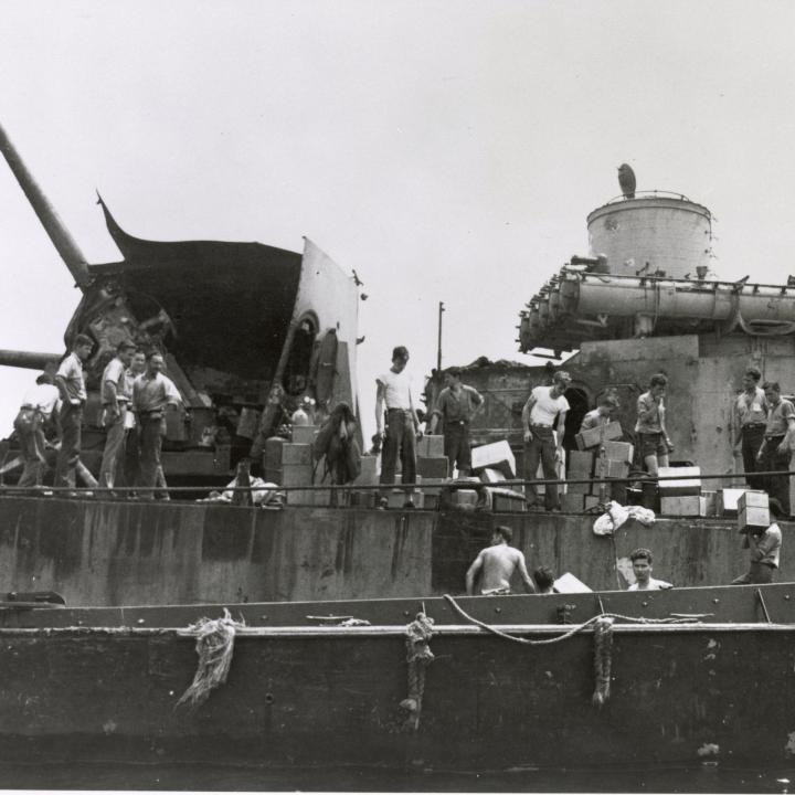 Primary Image of View of the Port Side of the USS Laffey (DD-724) Following the Kamikaze Attacks