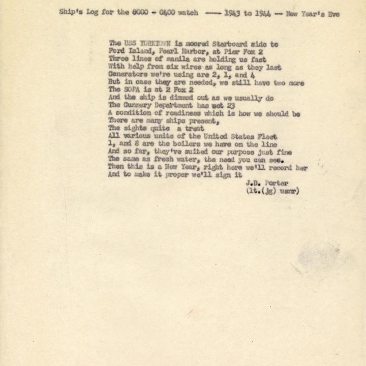 Primary Image of USS Yorktown (CV-10) Ship's Log Poem