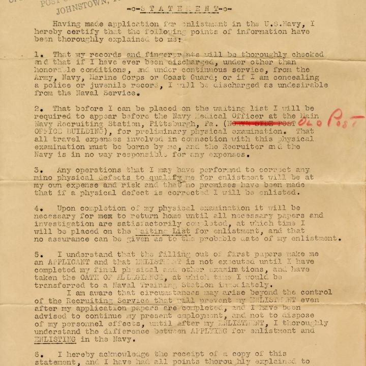 Primary Image of United States Navy Application Statement for Samuel Wingrove