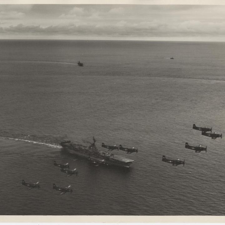 Primary Image of Skyraiders Flyover the USS Yorktown (CVA-10)