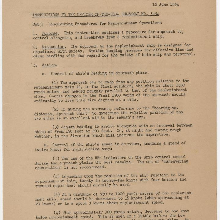 Primary Image of Officer of The Deck Instructions Dated June 10, 1954