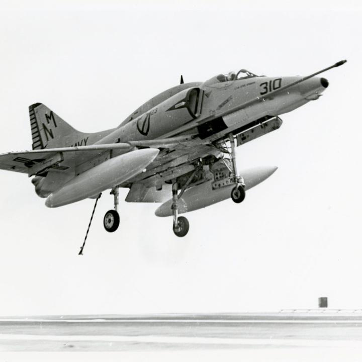 Primary Image of A-4 Skyhawk Landing on The USS Yorktown (CVS-10)