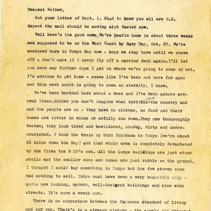 Primary Image of Letter from Lt. Gerald Hennesy to His Mother Dated September 23, 1945