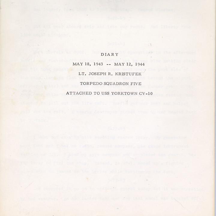 Primary Image of Shipboard Diary of Joseph Kristufek While Aboard the USS Yorktown (CV-10) and an Accompanying Summary of Air Group Five's Accomplishments